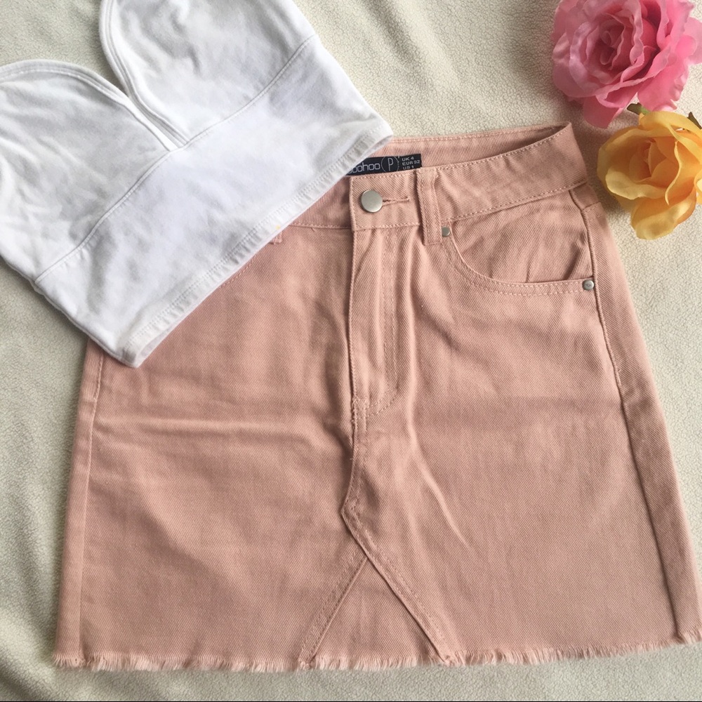 BOOHOO Pink denim mini skirt